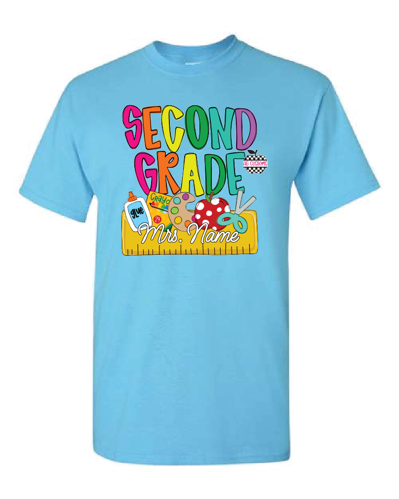Back to School Name Plate- Grade Level-Shirt- Sky