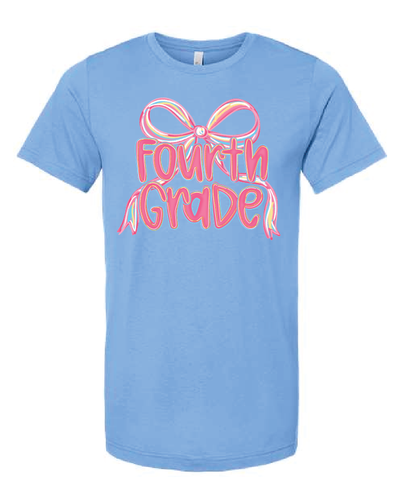 Grade Level Bow- Bella Shirt- Carolina Blue