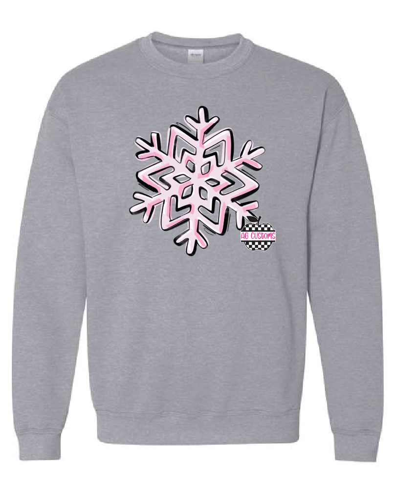 Christmas- Pink Snowflake- Adult Sweatshirt- Sports Grey
