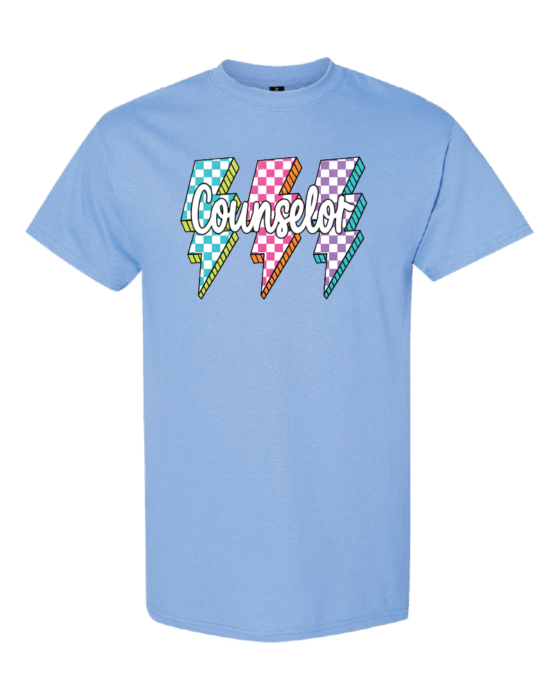 Teacher Titles- Lighting Bolt-Gildan Shirt- Carolina Blue