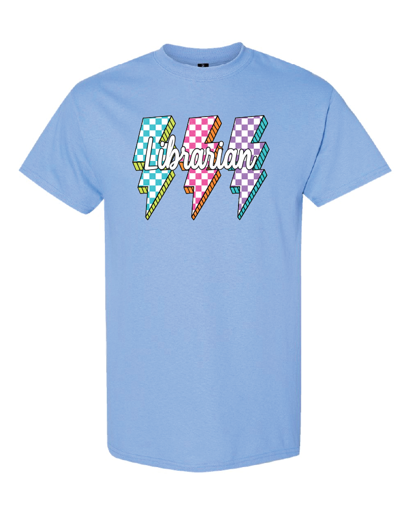 Teacher Titles- Lighting Bolt-Gildan Shirt- Carolina Blue