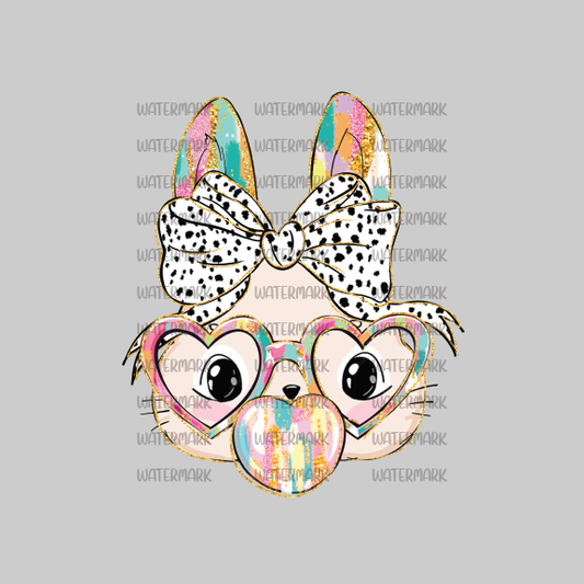 Bubble Gum Easter Bunny With Glasses -DTF Transfer