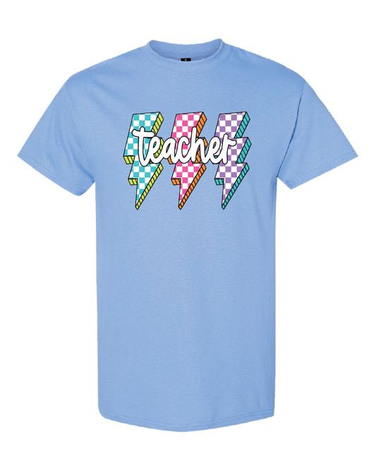 Teacher Titles- Lighting Bolt-Gildan Shirt- Carolina Blue