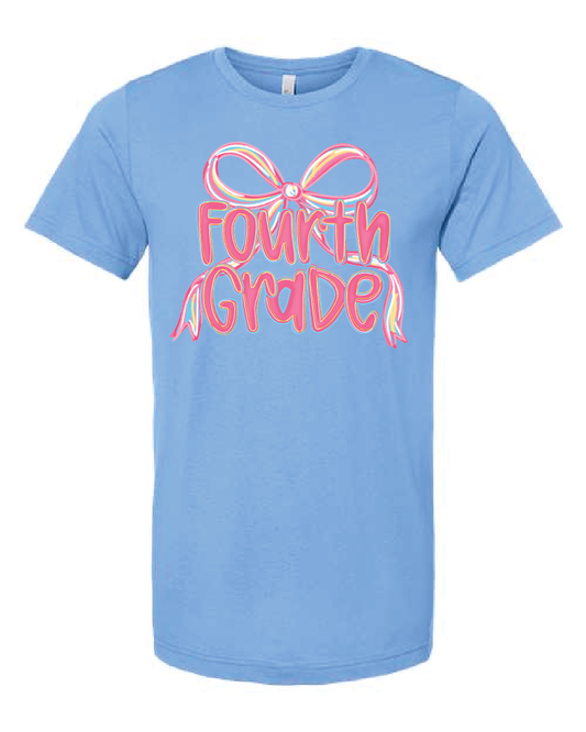 Grade Level Bow- Bella Shirt- Carolina Blue