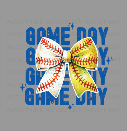 Softball Baseball Game Day Bow- Ready To Press DTF Transfer