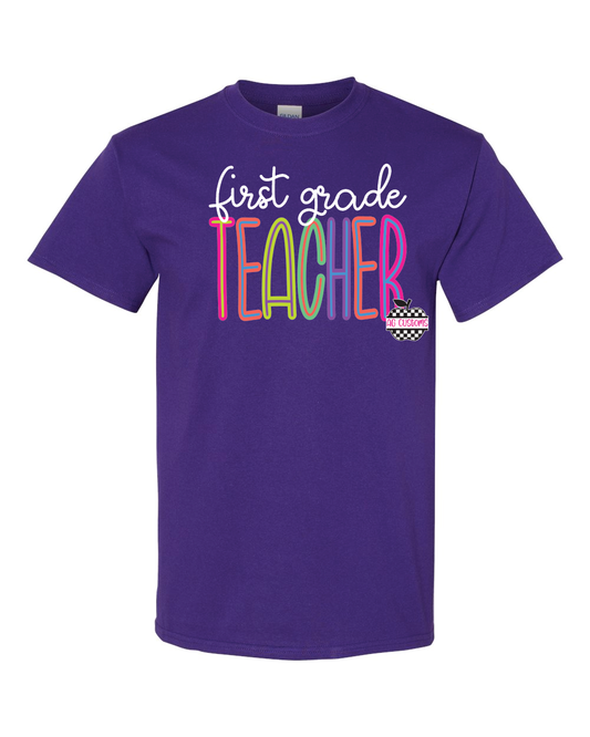 Bright Colors- First Grade-Gildan Shirt- Purple