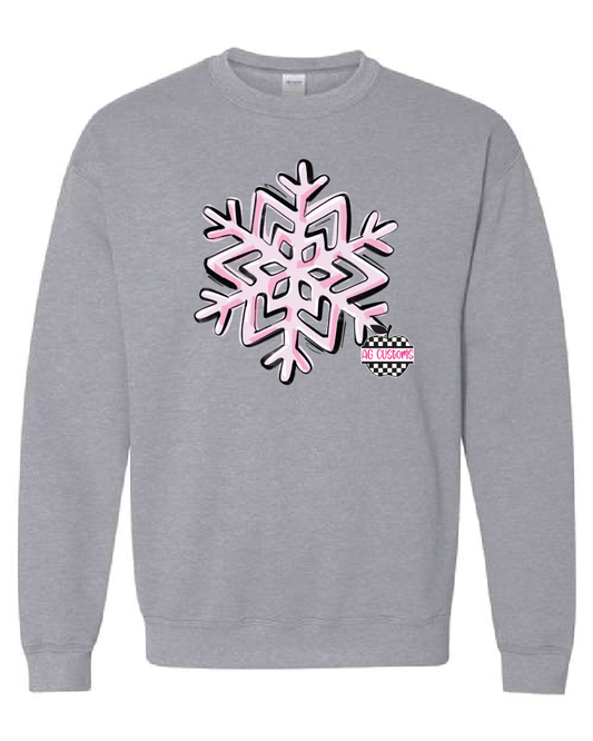 Christmas- Pink Snowflake- Adult Sweatshirt- Sports Grey