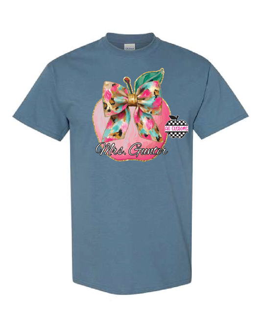 Painted Apple with Name- Shirt- Indigo Blue