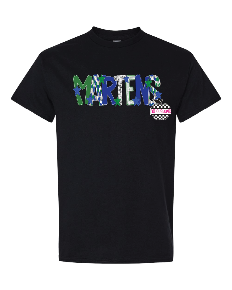 Blue and Green Poppy-Gildan Shirt- Black