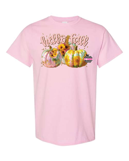 Fall- Hello Fall Pink Pumpkins -Shirt - Light Pink
