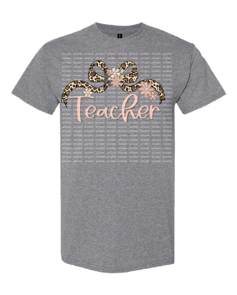 Teacher-Leopard Bow- Graphite Heather