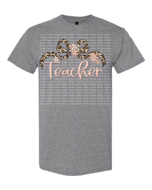 Teacher-Leopard Bow- Graphite Heather