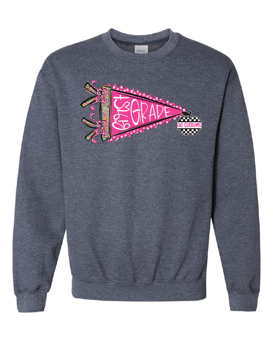 Grade Level- Seersucker Pennant- Adult Sweatshirt- Heather Navy