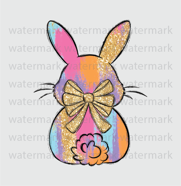 Painted Easter Bunny With Bow-DTF Transfer