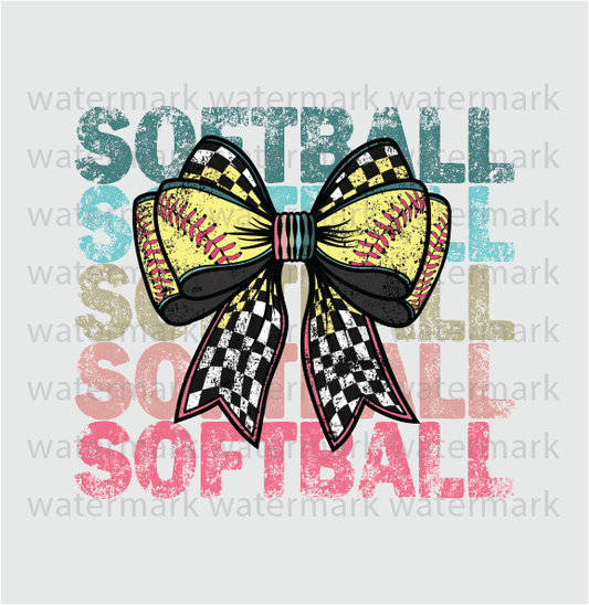 Softball Retro Bow- DTF Transfer